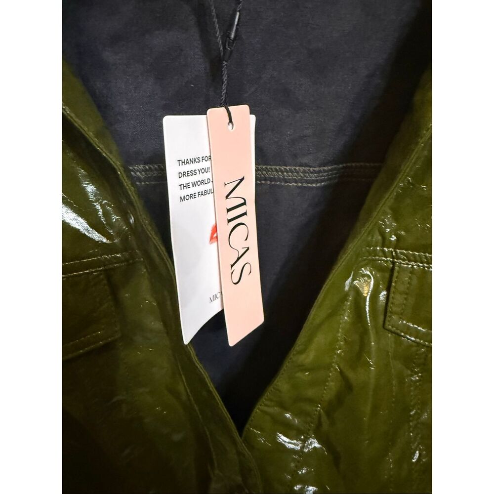 Micas Women's Faux Leather Button Patchwork Tank Sleeveless Bodysuit Olive Large - Picture 4 of 11